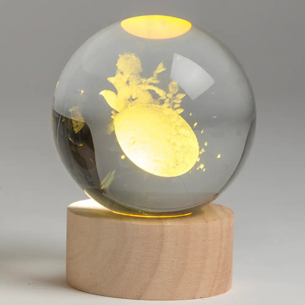 Paben globo in Cristallo base legno bimbo con volpe led PB22620