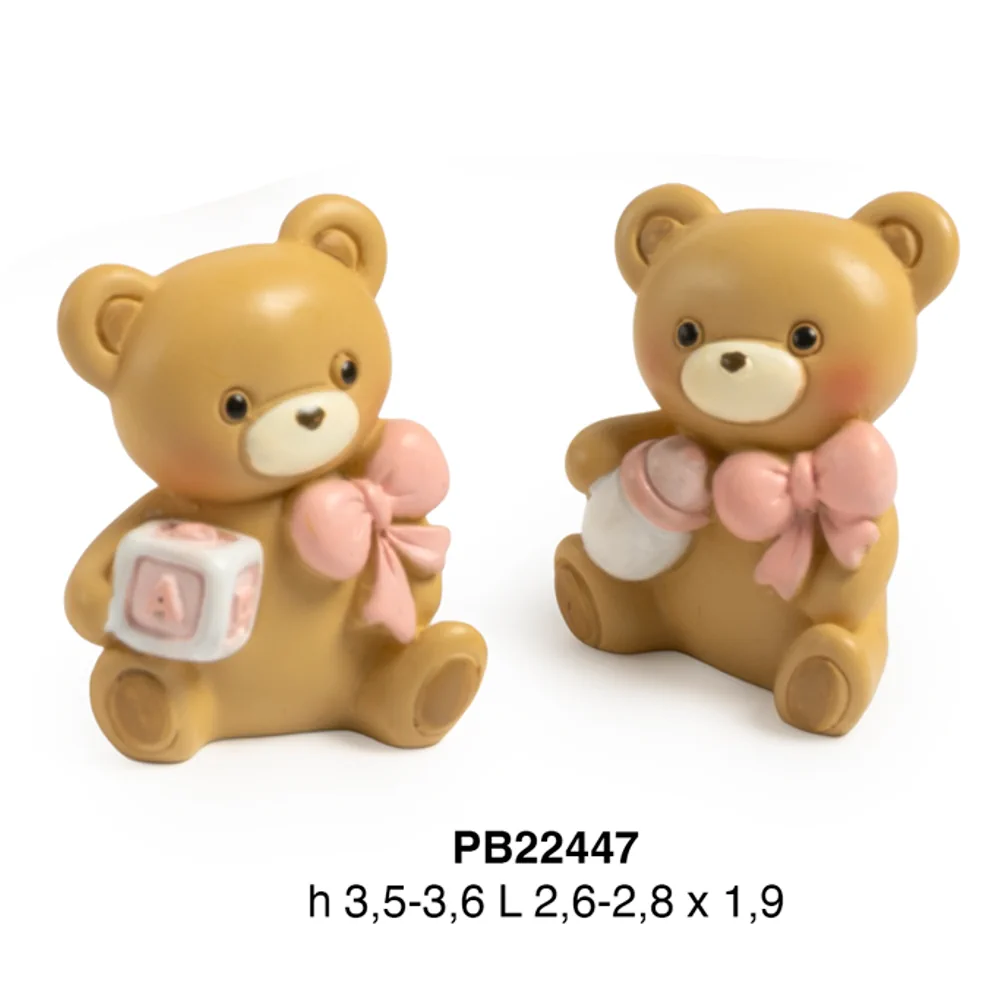 Paben orsetta con fiocco e giochi rosa 3.6 cm resina PB22447