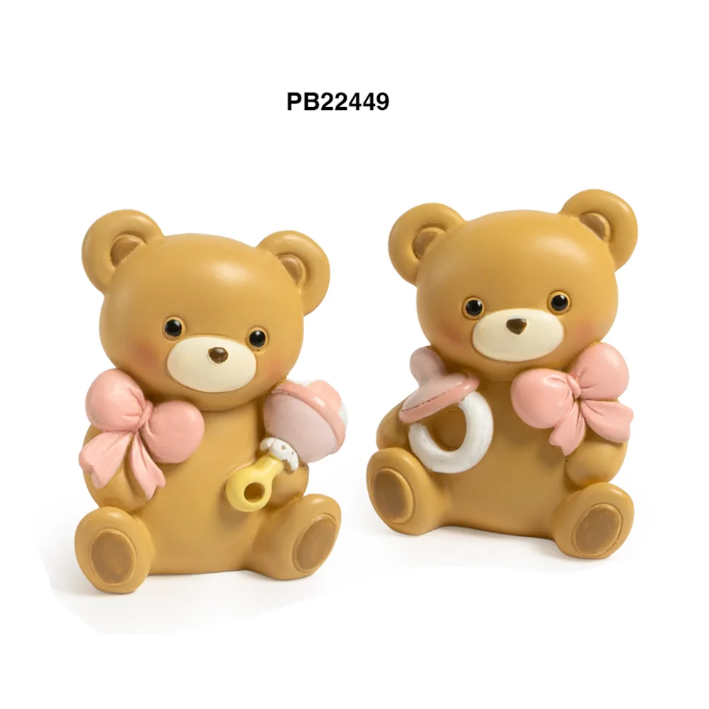 Paben orsetta con fiocco e giochi rosa 5.3 cm resina PB22449