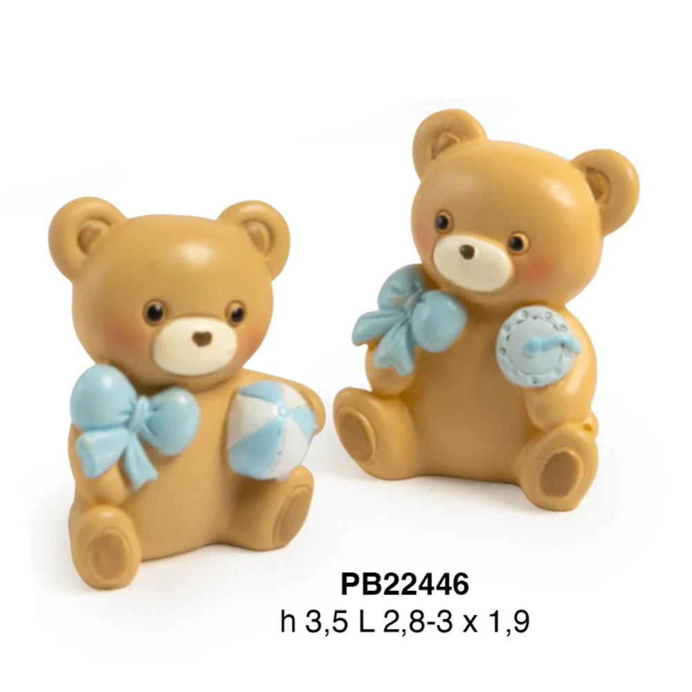 Paben orsetto con fiocco e giochi celeste 3.5 cm resina PB22446