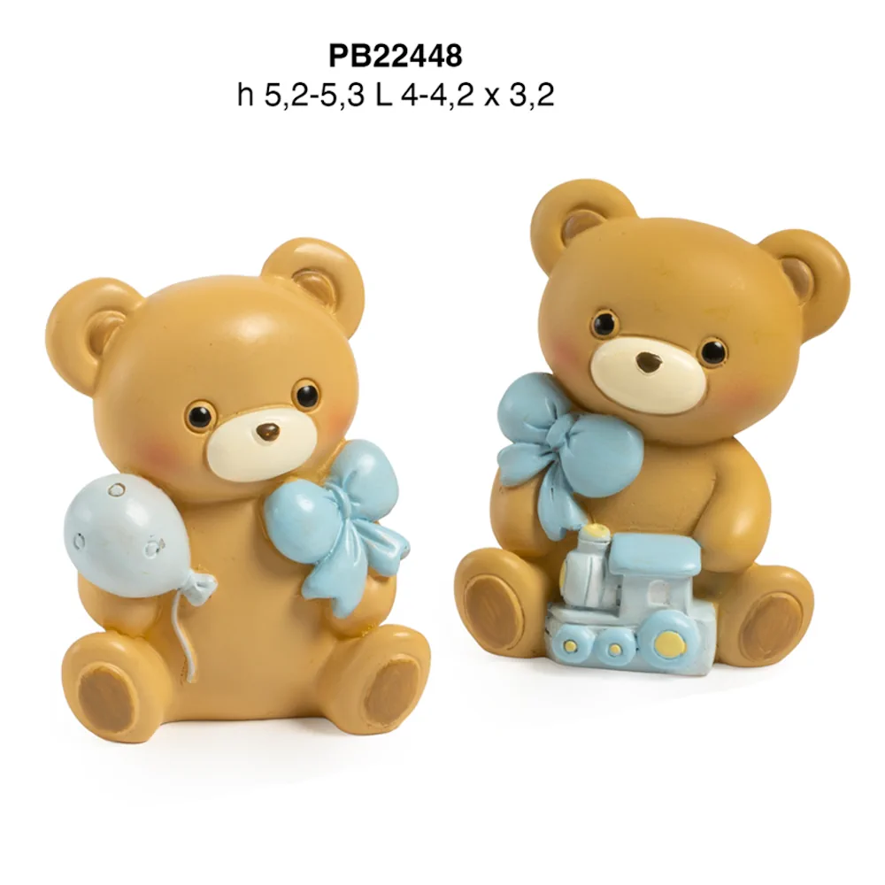Paben orsetto con fiocco e giochi celeste 5.3 cm resina PB22448