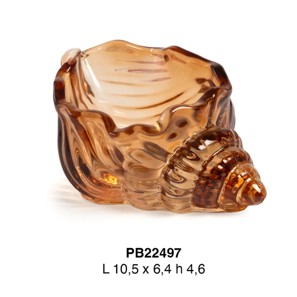 Paben portacandela conchiglia 10.5 cm vetro ambra PB22497