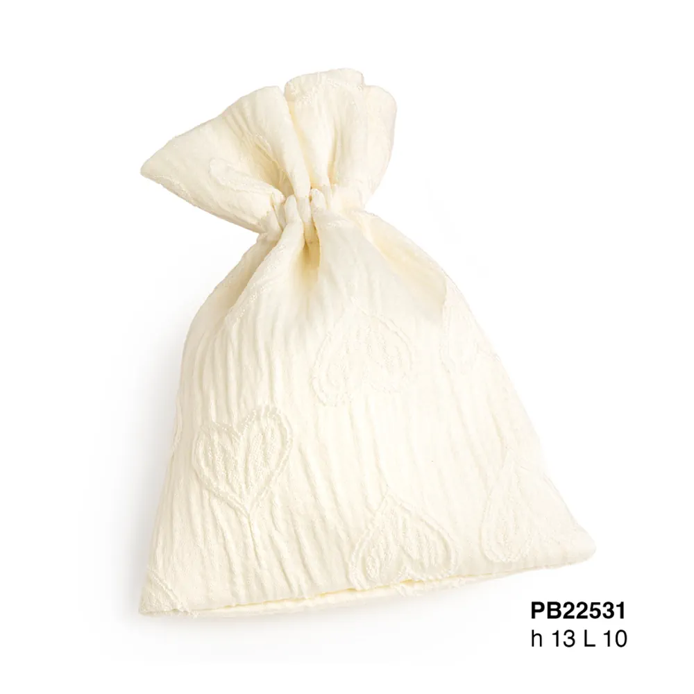 Paben sacchetto per confetti con cuori 13 cm stoffa avorio PB22531
