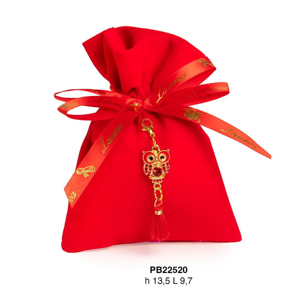 Paben sacchetto per confetti rosso con ciondolo gufo PB22520