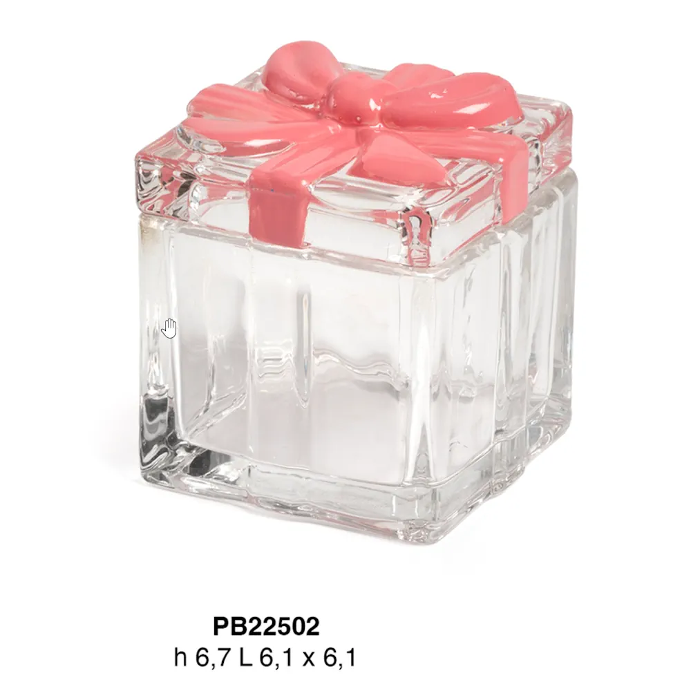 Paben scatola quadrata con fiocco rosa in vetro PB22502