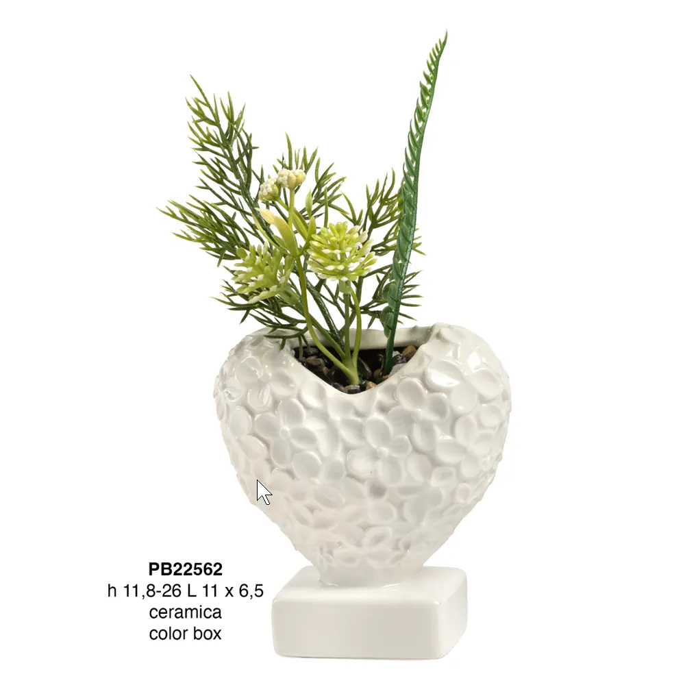 Paben vaso a forma di cuore bianco 26 cm fiori PB22562