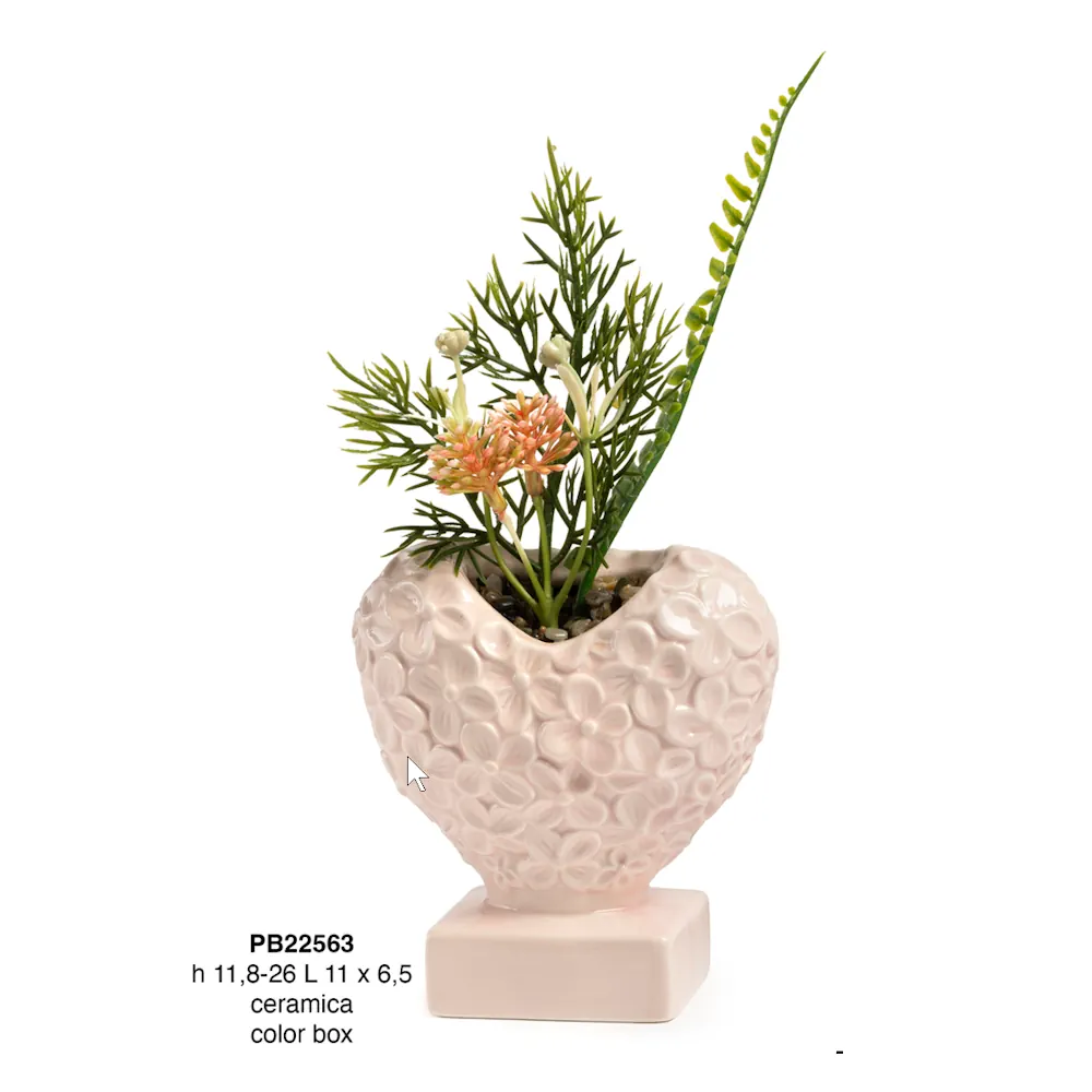 Paben vaso a forma di cuore rosa 26 cm fiori PB22563