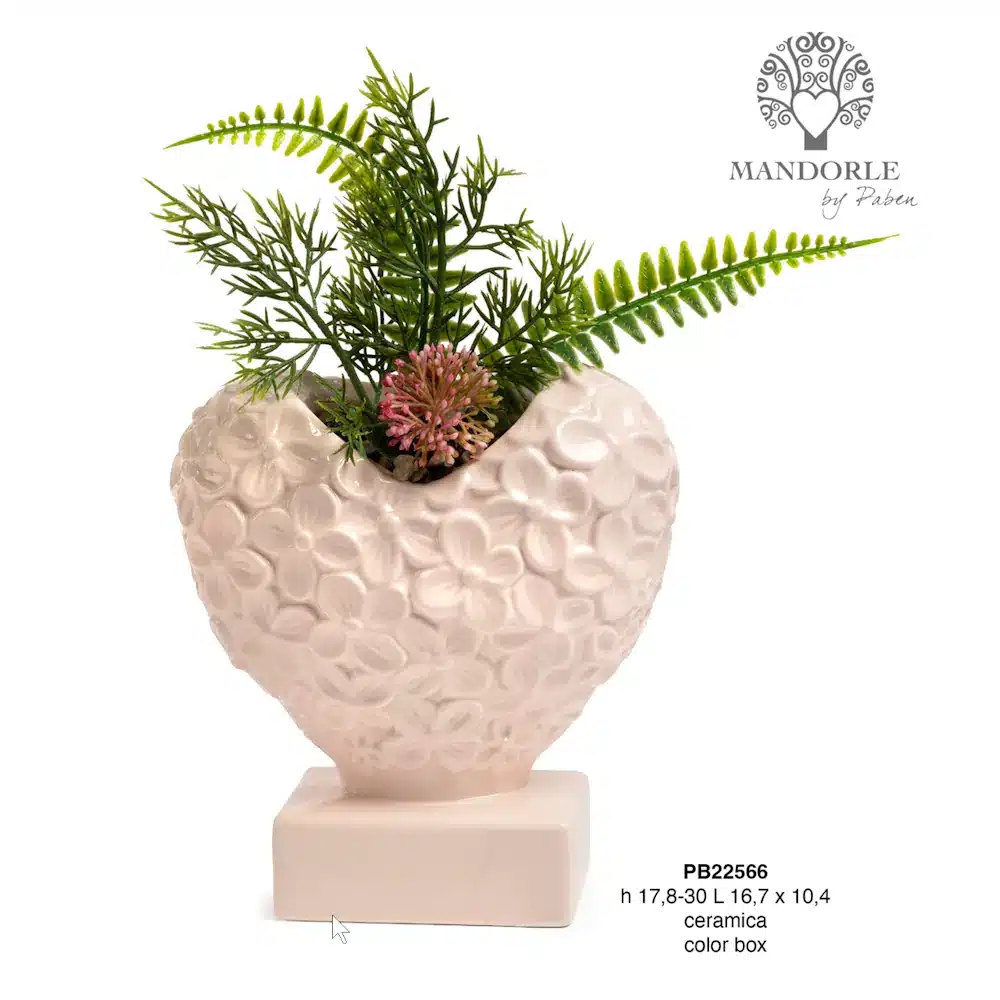 Paben vaso a forma di cuore rosa 30 cm con fiori PB22566