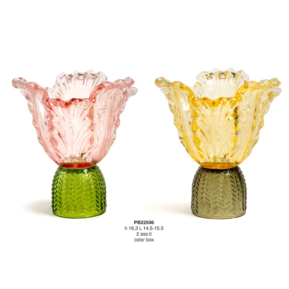 Paben vaso con foglie 16.3 cm vetro bicolore PB22506
